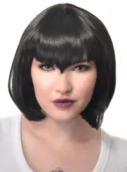 Deluxe Womens Black Vampire Bob Wig with V Fringe
