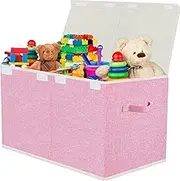 VERONLY Large Toy Box Chest Storage with Lid - Collapsible Kids Toys Boxes Organizer Bins Baskets Container with Handles for Boys, Girls, Nursery, Playroom, Clothes, Blanket, Bedroom(Pink)