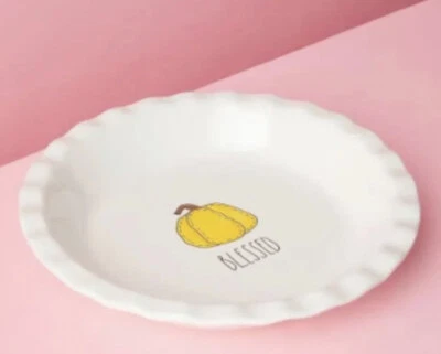 Rae Dunn BLESSED Pie Plate Dish Pumpkin 10.5" by Magenta Fall Thanksgiving NEW