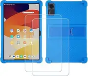 FZZSZS Case for Samsung Galaxy Tab S10 FE+ Tablet + 2Pcs Tempered Glass Screen Protector Protective Film,Soft Gel Blue Shell Silicone Tablet Cover for Samsung Galaxy Tab S10 FE+ (13.1")