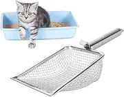 Cat Litter Scoop, Rustproof Stainless Steel Cat Litter Shovel Hanging Easy to Clean Litter Box Scoop with Hook, Mesh Scooper Long Handle Deep Shovel Metal Litter Scoop for Kitten Reptile