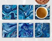 Agate Geode Drink Coasters Set Of Six Neoprene Square Or Round Blue