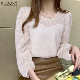 Zanzea 女式韓版圓領長袖刺繡襯衫