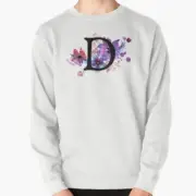 D initials monogram purple floral watercolor gold accents Pullover Sweater Made