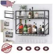 Modern Metal Wine Rack Wall Shelf - Space-Saving 2-Tier Design, Holds 12 Bottles