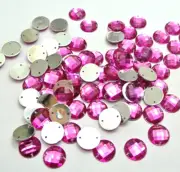 200 Hot Pink Flatback Acrylic Round Sewing Rhinestone Button 10mm Sew on beads