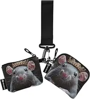 [XYMZR] Mini Zip Around Wristlet keychain Wallet Rat Crown Closeup for Women Personalized Pattern Detachable Dual Pouch Wristlet Portable Wallet Phone Coin Purse, Multi-colored, One Size