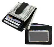 Black Mens Money Clip Genuine Leather Front Pocket Wallet