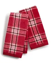 Martha Stewart Collection Christmas Cotton Plaid 2-Pc. Fingertip Towel Set - Red