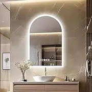 LUVODI Arched LED Bathroom Mirror: 60x90cm Dimmable Wall Lighted Vanity Mirror with Time Temperature Dispaly Anti-Fog Smart Switch 3 Colors Backlit Makeup Mirror for Home Hallway Barber Shop