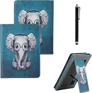 [enoxboo] 6 inch Stand Case for 11th Gen Kindle Released in 2022 (Models C2V2L3), Scratch Resistant Cover with Hand Strap and Card Slot-Elephant
