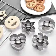 Duofan Cookie Cutters Stainless Steel Set - Biscuit Molds for Baking, Metal Kitchen Modeling Tools, 4 Pieces (Smiling Face)