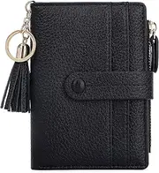 [HKCLUF] Women's Small Purse Women Leather RFID Wallet Coin Compartment with Tassel Women's Purses Zip Many Compartments (B01-Black), A1-2-Black, Modern