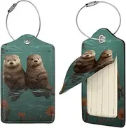 [FJWSLCH] Otters in Love Luggage Tag for Suitcases, 4 PCS Suitcase Tags, Identifiers Travel Bag Tags for Luggage Travel Tags, Baggage Tags, Leather Name ID Labels and Metal Loop for Women Men