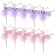 10 PCS Ballerina Girls Cupcake Topper, Ballet Dancer Cake Topper, Pink Purple Tutu Girl Cake Dessert Muffin Decoration for Birthday Wedding Baby Shower Party