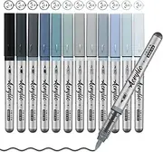 ZZWUAPT Grey Acrylic Paint Pens,12 Color Paint Pens Markers,Brush Tip Paint Pens for Rock Painting Wood Glass Ceramic Canvas Stone DIY Crafts Making Art Supplies