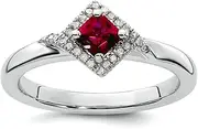 2.25mm 925 Sterling Silver Prong set Stackable Expressions Polished Created Ruby and Diamond Ring USA Size 7 Jewelry for Women