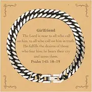 [Generic] Girlfriend Cuban Link Chain Bracelet Inspirational Psalm 145:18-19 Hope Jewelry for Christmas Birthday Gifts, Small, Silver Plated Zinc, Cubic Zirconia