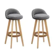 2x Bar Stools Padded Linen Wooden Grey