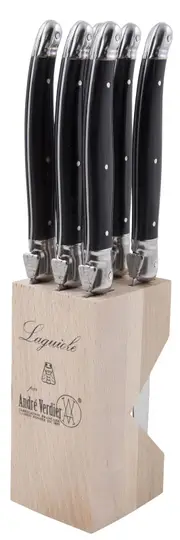Set of 6 Laguiole Andre Verdier Debutant Debutant Serrated Steak Knife - Stainless Steel/Black