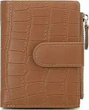 [GOIACII] Leather Purses for Women, Bifold Compact Womens Wallet with RFID Blocking, Medium Ladies Purse Credit Card Wallet with 16 Card Slots and Zip Coin Pocket, D02 Brown, Minimalist