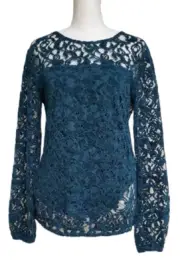 Sundance Velvet Lace Long Sleeve Lined Top Teal Size XS
