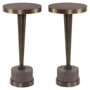 Home Square 11" Round Accent End Table in Gray and Bronze - Set of 2