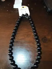 New With Tags Vintage Black Lucite Graduating Beaded Necklace and Earrings