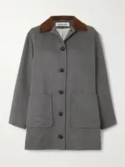 [Veronica Beard] Veronica Beard - Freya Corduroy-trimmed Woven Coat - Gray - large large Gray