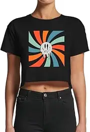 [Smartprints] Women's Smiling Face Art Crop Top -Image by Shutterstock