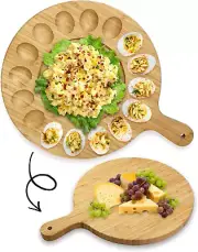 2-In-1 Deviled Egg Platter and Cheese Board with Handle, Reversible Cutting Boar