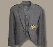 Men's Scottish Grey Crail Tweed Wool Kilt Jacket Argyle Kilt Jacket With Vest