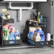 2-Tier Under Sink Organizer, Silk-Smooth Metal Sliding Drawer Organizers and ...