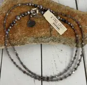 Peyote Bird Pearl Lipidolite Hematite Sterling Silver Beaded Necklace 34” J033