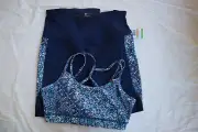 NWT Shades of Blue Teal White GAIAM Bra & Shorts Yoga Set Medium