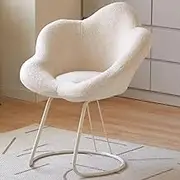 Elegant Flower Vanity Stool with Petal Backrest and Cushioned Seat Metal Legs Perfect for Living Room Bedroom or Vanity Area White Color