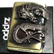 Dragon Metal 2 Sides 3D Antique Gold Swarovski Zippo Oil Lighter MIB