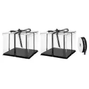 Clear Cake Box with Ribbon, 2Pcs 13"x13"x11" for 12 Inch Cake Packing (Black)
