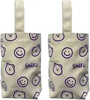 [AIMALL] 2PCS Canvas Tote Bags for Shopping - Cylindrical Shape Handbags with Cartoon Printing, Reusable Eco-Friendly Canvas Bags for Groceries, Gifts, and Daily Use