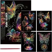 Générique Kit, Paint by Scratch Engraving Boards with Pen, Relaxing Arts and Crafts Set, 4 x Scratchboards for Kids Teens and Adults, Perfect for Creative Fun 8.27 x 11.22 inches