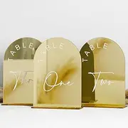 Gold Mirrored Arch Wedding Table Numbers with Stands 1-30, 5x7 Inch Acrylic Arch Sign with Holder, Gold Arch Acrylic Table Numbers for Wedding Reception Table Centerpiece Decoration(Gold Mirror, Table