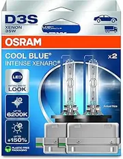 Osram Xenarc Cool Blue® Intense D3S, +150% more brightness, up to 6,200 K, Xenon headlight lamp, LED look, hanging folding box (2 lamps)
