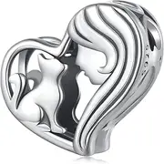 [DOYIS] 925 Sterling Silver Girl and Cat Charms Bead for Pandora Bracelet