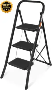 3 Step Ladder Folding Stool Anti-Slip Pedal 330Lbs Lightweight Home Kitchen