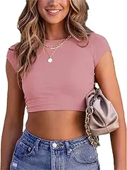[Zylphorix] Women Open Back Short Sleeved Crop T-Shirt Cord Cut Out Slim Bandage Blouses Tops Casual Backless Tie Pullover Tee