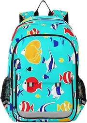[RPLIFE] Colorful Fish Teal Blue Kids School Backpacks, Ergonomic Backpack for Kids, Cool Backpacks for School for Boys