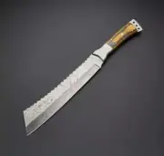 "Custom Handmade Full Tang Tapanga Machete - Damascus Steel Fixed Blade with