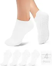 [yeuG] Pilates Socks with Grips for Women Non Slip Grippy for Yoga, Ballet, Pure Barre, Dance, Barefoot Workout, B06-white*4, Small-Medium