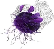 [Healeved] Elegant Headwear Veil 20s Pillbox Hat Fashionable Hairband for Bridal Party Tea Party Purple