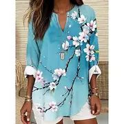 Women's Summer Tops Floral Graphic Vintage Tropical Hawaiian Long Sleeve V Neck Regular Tops Daily Holiday Beach Wear Print White Light Green Blue Khaki Summer